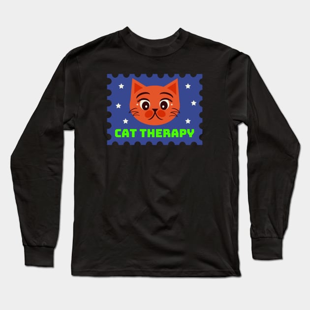 Cat Therapy Postal Stamp Long Sleeve T-Shirt by aaalou